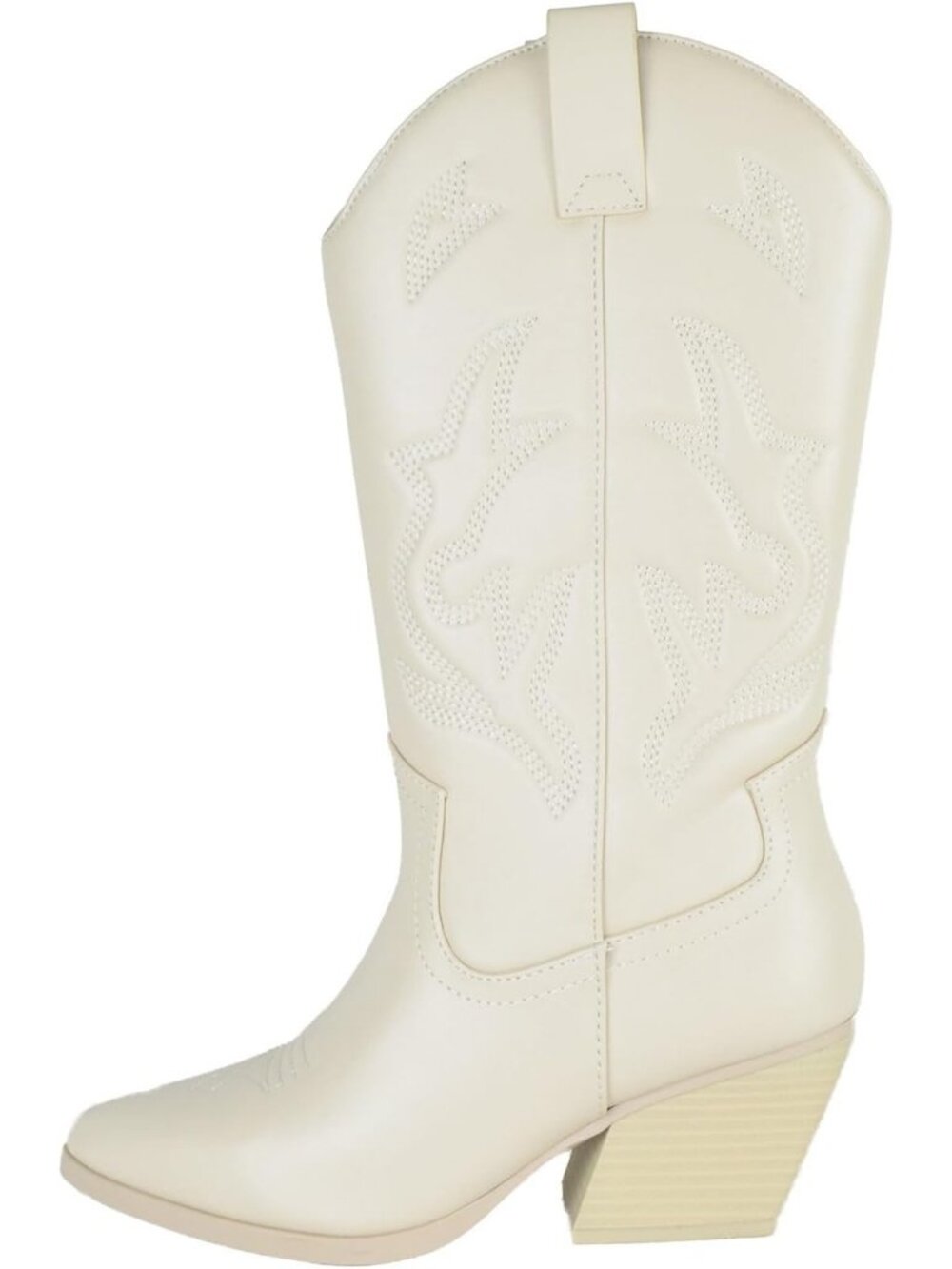 Women's Bone Western Cowboy Stitched Pointe Toe Heels Ankle Mid Shaft Boots